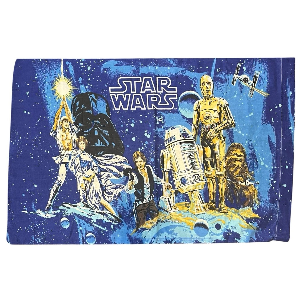 STAR WARS 1977 Sears Pillow Case Vintage Navy Blue Cotton‎ Poly